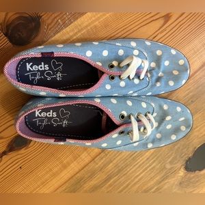 Taylor Swift Blue and White Polka Dot Keds